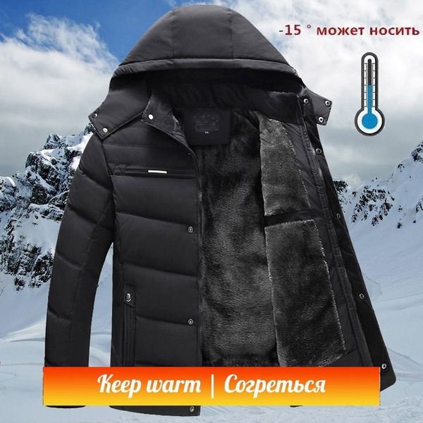 

parka men coats winter jacket men thicken hooded waterproof outwear warm coat fathers' clothing casual warm men's overcoat 201114, Black