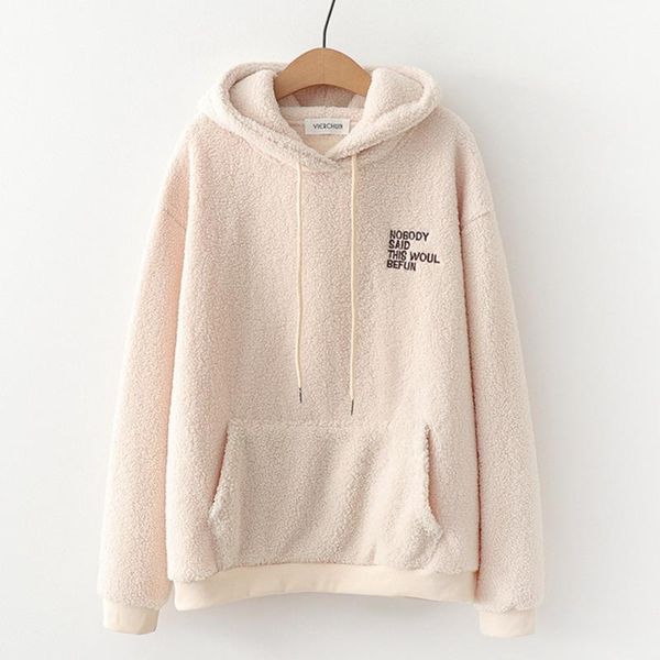 

fashion letters casual hoodies fleece flannel pullover thick loose women hooded sweatshirt female thicken hoodies romper, Black