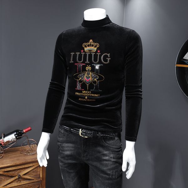 

d p autumn and winter new gold velvet thickened fleece half-high collar long sleeves t-shirt fake mold, White;black