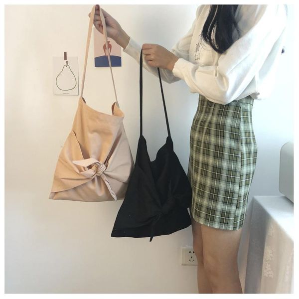 

сплошной черный розовый белый хлопковый холст eco плеча девушки мешок bowknot cyb56