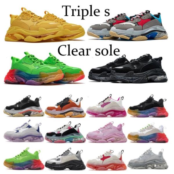 

2020 fashion clear sole bottom paris 17fw triple s mens pink sneakers dad platform women casual shoes sports trainers, Black