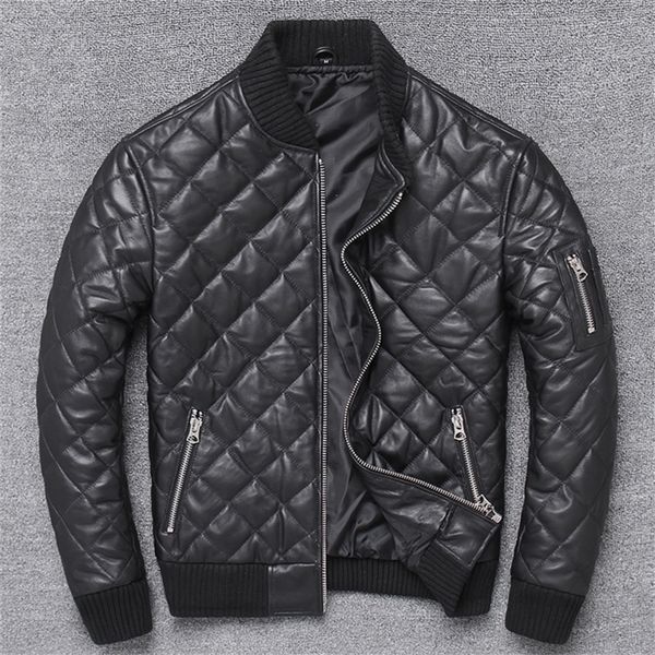 

new arrival.winter warm cotton genuine leather jacket.quality plaid sheepskin coat.man leather clothes.sales 201216, Black
