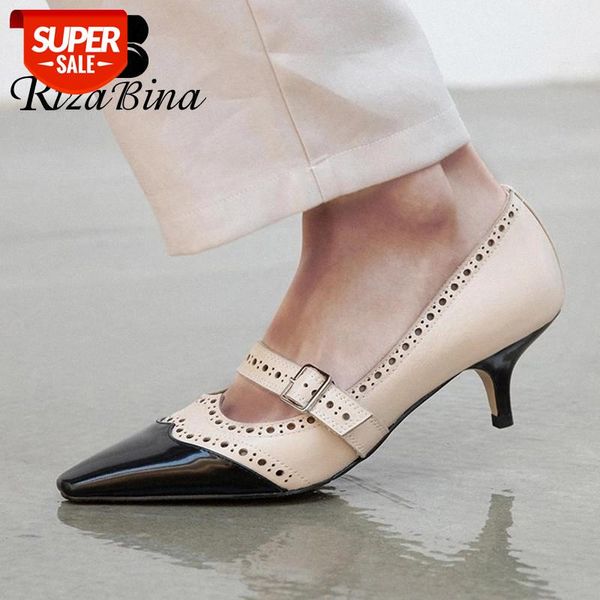 

rizabina real leather women pumps high heels office lady shoes women wedding buckle casual shallow female footwear size 34-40 #mw4e