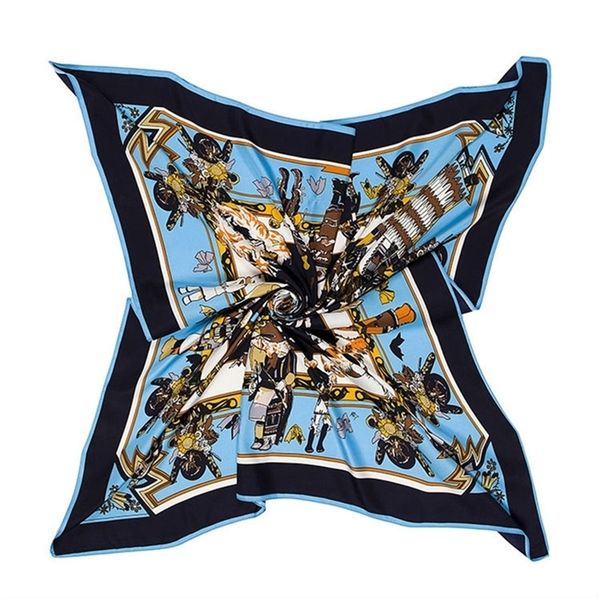 

twill scarf euro gnomes print square 100*100 brand women gift fashion large silk scarves shawl y201007, Blue;gray