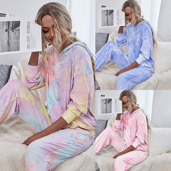 

yoga outfits two piece tie dye set autumn women's tracksuit hoodie pants casual sport suit winter 2 woman running gym, White;red