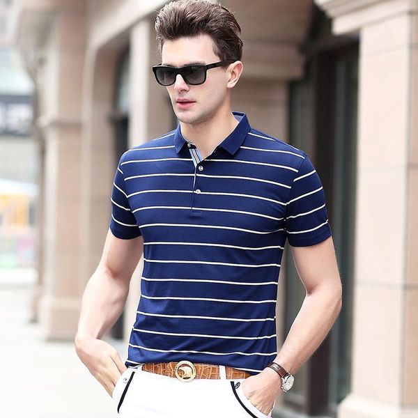 

mens shirt striped slim fit short sleeve casual 2020 summer male fashion polos shirt1, White;black