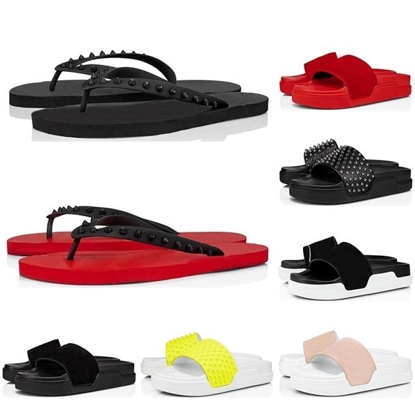

красные днища кожаные тапочки скольжения шлепки сандалии мужчины женщины красные нижние шипы лето мужские тапочки слайды дома открытый санда, Black