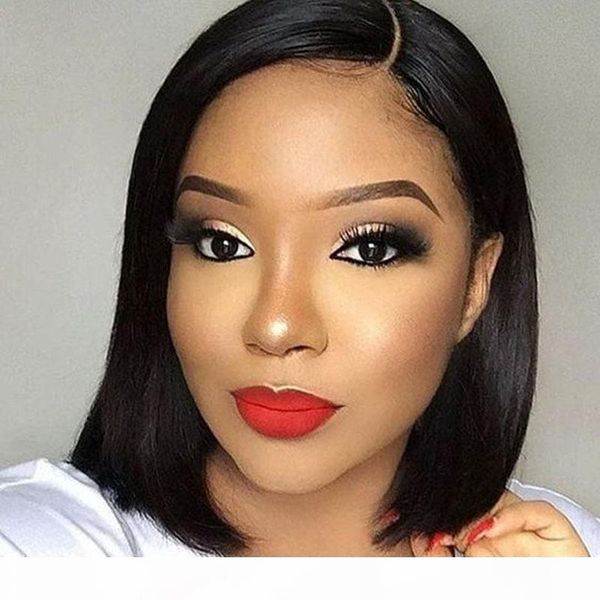 

bob wig for african american women lacefront virgin hair peruvian bleached knots glueless short human hair front lace bob wigs pre plucked, Black;brown