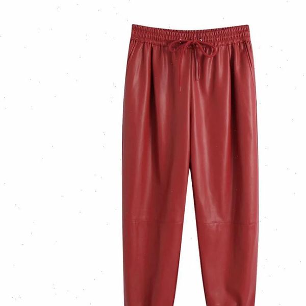 

2020 new women trousers hight waist faux leather jogging trousers elastic drawstring waistband female pants pantalon femme mujer, Black;white