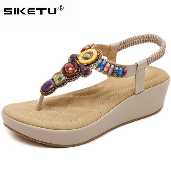 

siketu new 2020 women sandlas platform wedge sandals women shoes bohemia string bead sandalias mujer shoes woman 35-42 wsh2408, Black