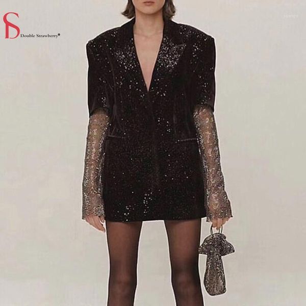 

women's suits & blazers double strawberry fashion women's suit autumn lapel stitching colorful diamond hollow long-sleeved elegant, White;black