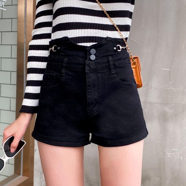

cashmere jeans shorts women 2021 autumn and winter black a-line high waist show thin korean three button wide leg pants, Blue