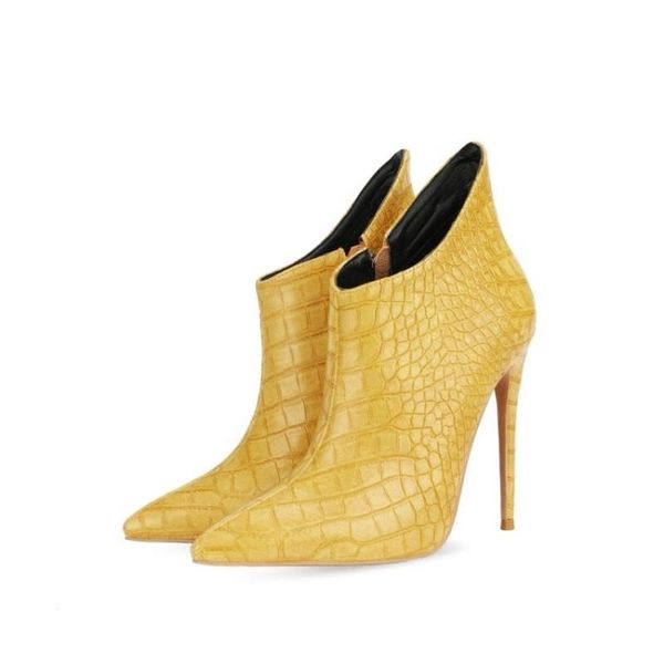 

snake skin high heels boots pointed toe thin high slip on heel ankle pumps stiletto botas zapatos de mujer shoes boots, Black