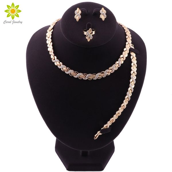 

nigerian wedding african costume jewelry set african bridal wedding simple design necklace earrings bracelet ring sets, Slivery;golden