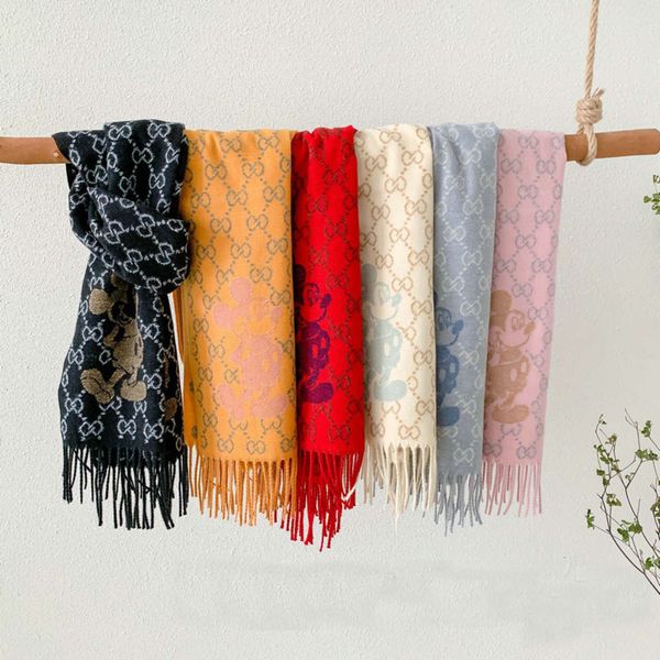 

winter new cashmere children's scarf korean cute autumn cartoon letter boys and girls warm neck cover, Red;brown