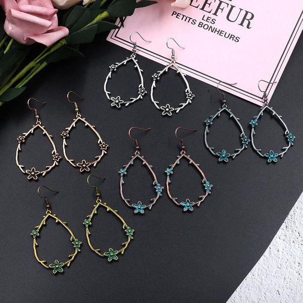

урожай этнические verdigris патина green water drop серьги цветок отделение минималистский teardrop очарование мотаться серьги женщины ювели, Silver