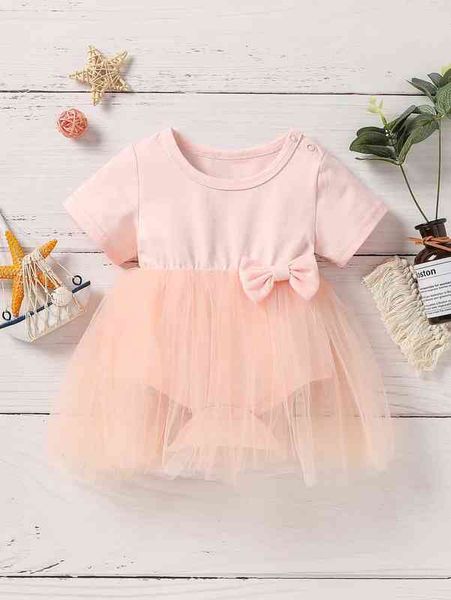 

baby bow front mesh overlay combo bodysuit dress she, Blue