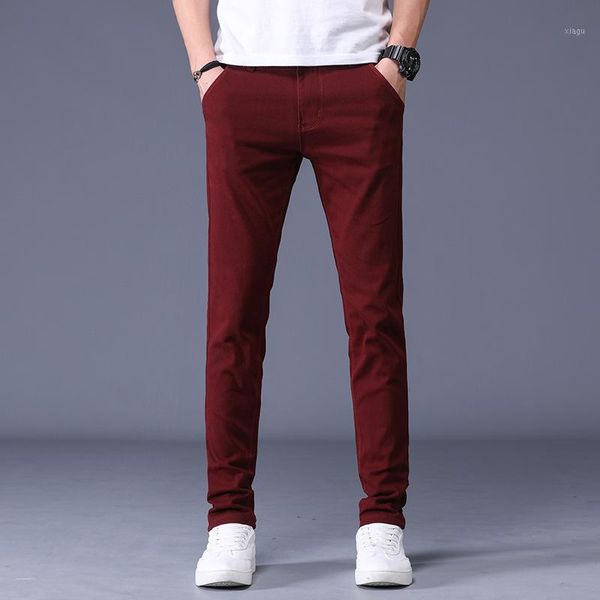 

6 color men casual pants 2020 autumn and spring new cotton straight elastic trousers brand red blue grey khaki large size 381, Black