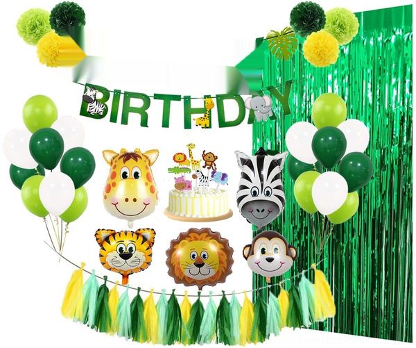 

yofeo forest theme party decoration set jungle aluminum foil forest decoration theme jungle animal flag-pulling set party animal aluminum fo