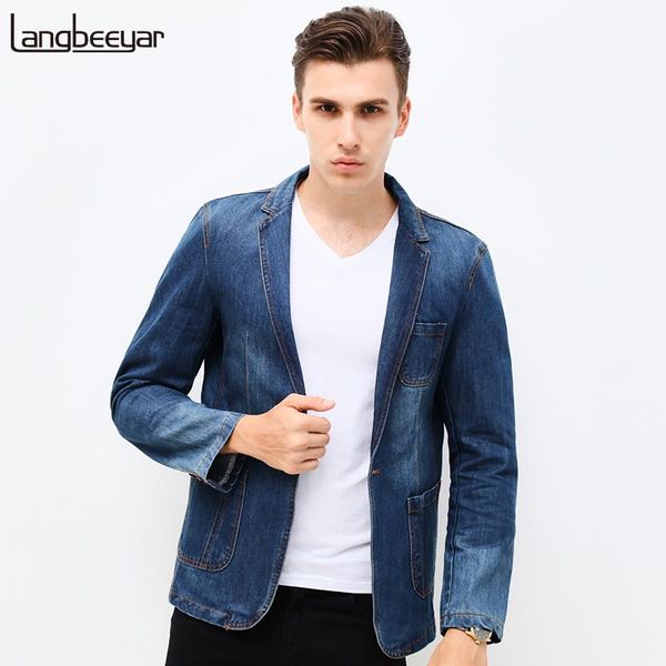 

men's suits & blazers 2021 spring fashion brand men blazer trend jeans casual suit jean jacket slim fit denim, White;black