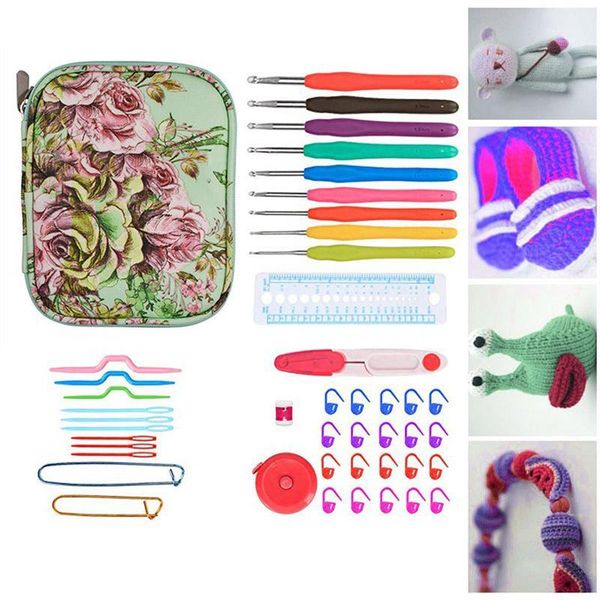 

1set aluminium crochet hooks afghan knitting needles hooks with carrying box 2019ing1, Black