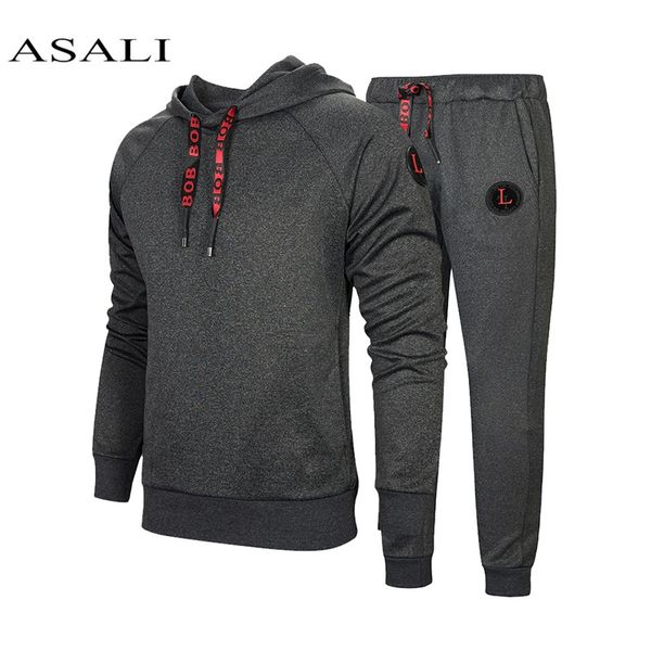 

winter men causal jacket 2pcs tracksuits thicken fleece hoodies + pants spring set male sporting sweatshirt jogger suit kg-647, Gray