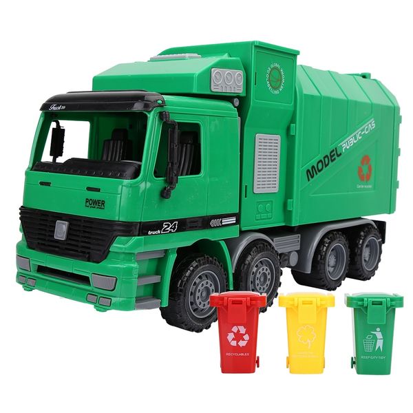 

kids simulation inertia garbage truck sanitation car model with three trash diecast toys for children puzzle toy