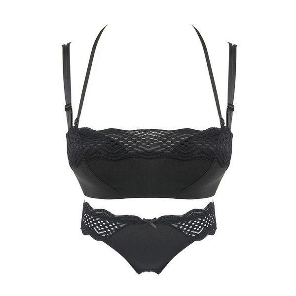 

elovegirl summer gather push up small chest underwear briefs women new product tube without steel ring lingerie set, Red;black