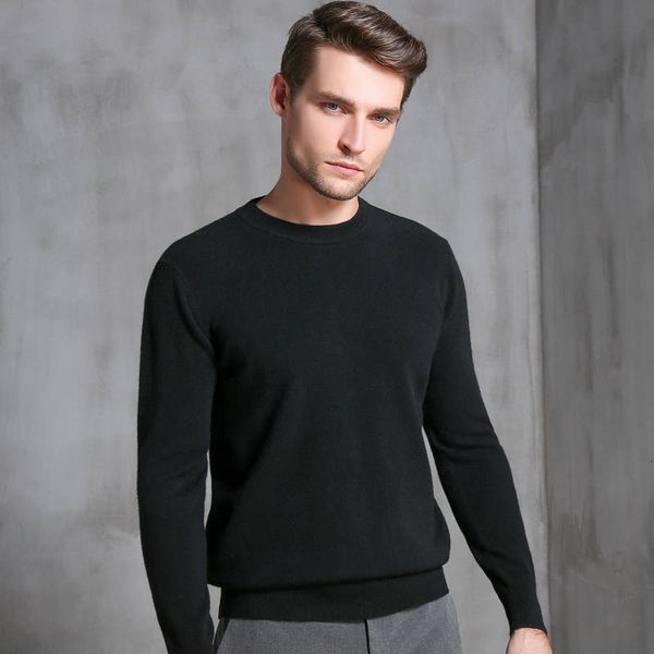 

2021 quality men oneck pullovers high 100% wool knitting men's sweater thick winter plus size man jumpers 8 soft ajks, Black