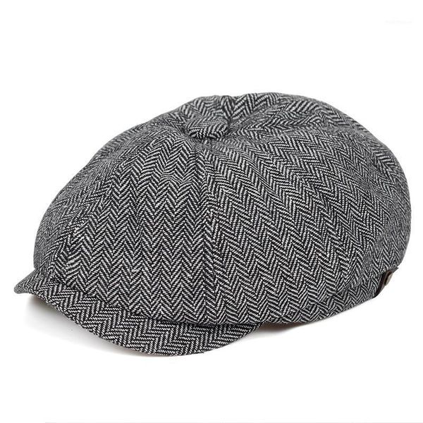 

berets men's beret herringbone cap autumn and winter hats warm sboy caps tweed british style octagonal hats1, Blue;gray