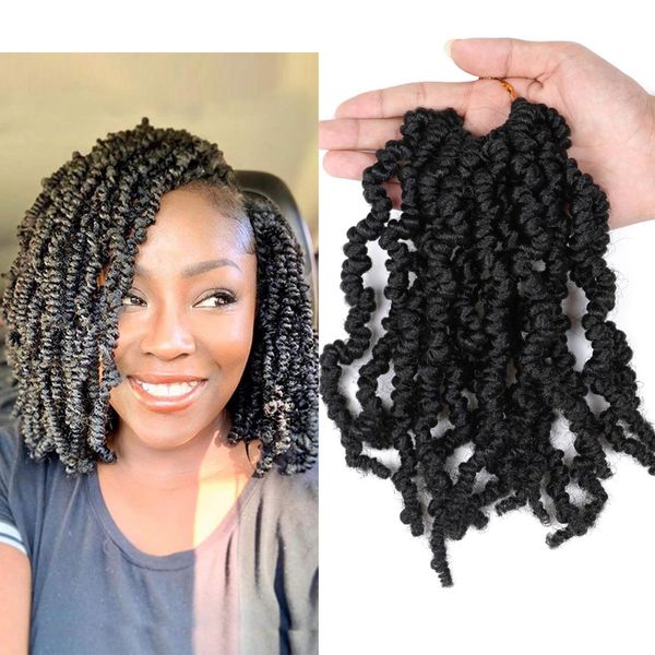 

pre-twisted spring twist hair 10 inch pre-twisted passion twist crochet braids hair 15strands/pcs short curly bomb spring twist hair, Black