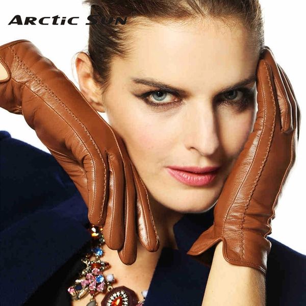 

elegant women genuine lambskin leather gloves autumn and winter plus velvet thermal trendy female glove l085nc 201020, Blue;gray