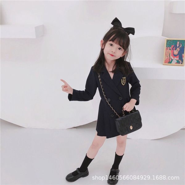 

girls' suit 2020 autumn new net red the same girl baby temperament long sve pleated drs fashion, Red;yellow