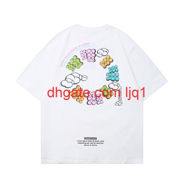 

cartoon bear print short sleeve t-shirt men's fashion brand round neck quarter sleeve lazy style trend loose half sleeve t-shirt, White;black