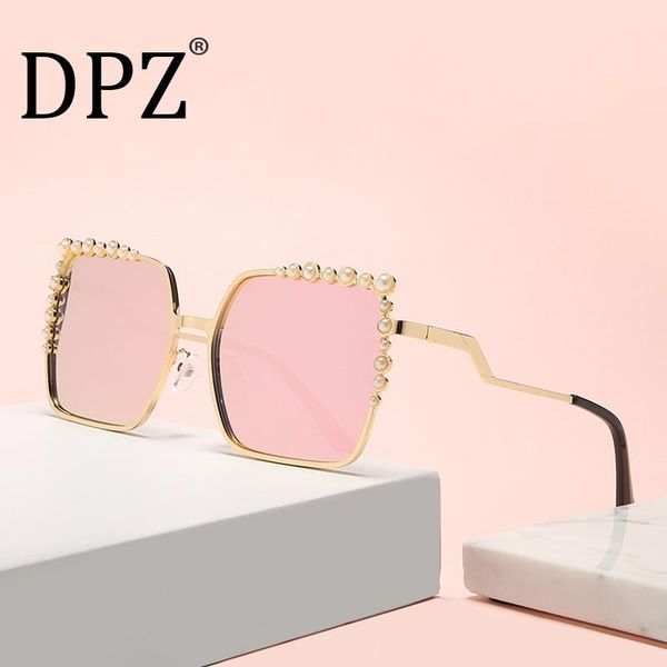 

sunglasses 2021 fashion personality big frame square brand design ladies diamond metal pearl casual, White;black