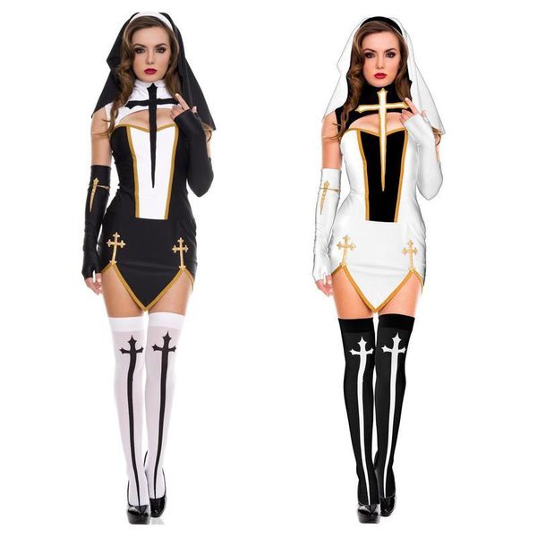 

new halloween party game roleplaying nun costume uniform temptation, Black;gray