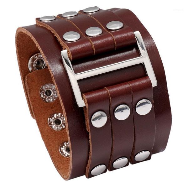 

charm bracelets selling accessories retro multi-layer rivet cowhide bracelet personality punk style men's wide leather bracelet1, Golden;silver