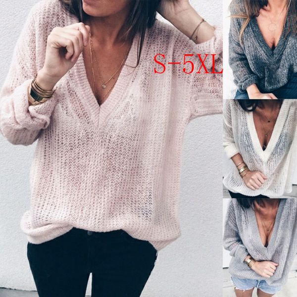 

s-5xl deep v-neck thin knitted autumn sweater women 2020 plus size ladies thin sweaters spring pullover knit women 377, White;black