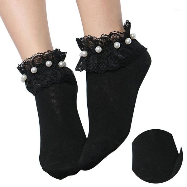 

1 pair vintage lace women ankle socks girls cotton breathable summer retro socks accessory1, Black;white