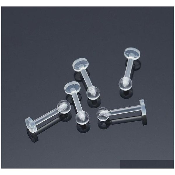 

new bioflex retainer lip straight labret rings stud earrings clear acrylic bio 8mm fashion bod sqcpai homes2007, Black