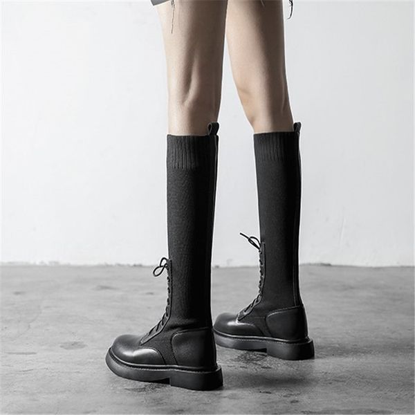 

2021 new qiu dong kuan stocking women's knee biker n boots rbje, Black