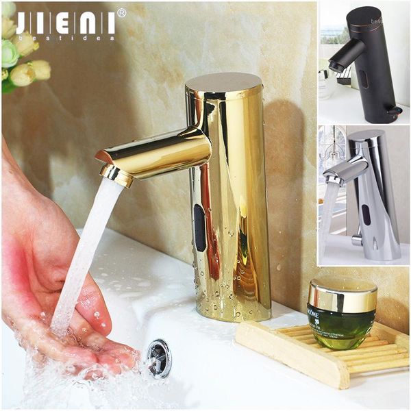

jieni golden plated solid brass automatic sensor touch chrome polish bathroom basin sink faucet water mixer tap faucet1
