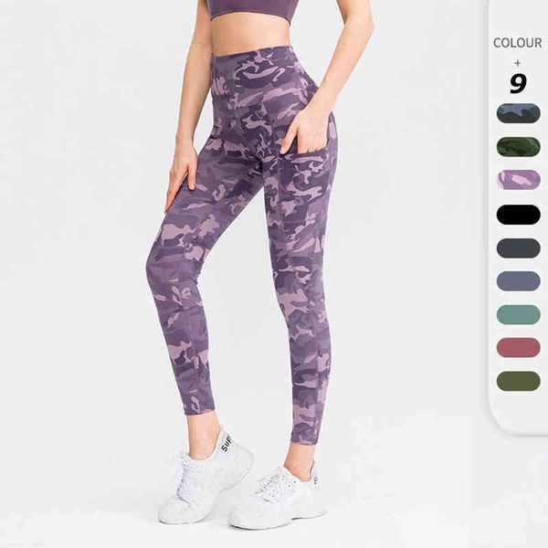 Camuflagem Calças de Yoga Calças de Bolso Fitness Leggings Workout Sportswear Sexy Push Up Gym Elastic Slim Mallas Deportes Mujer H1221