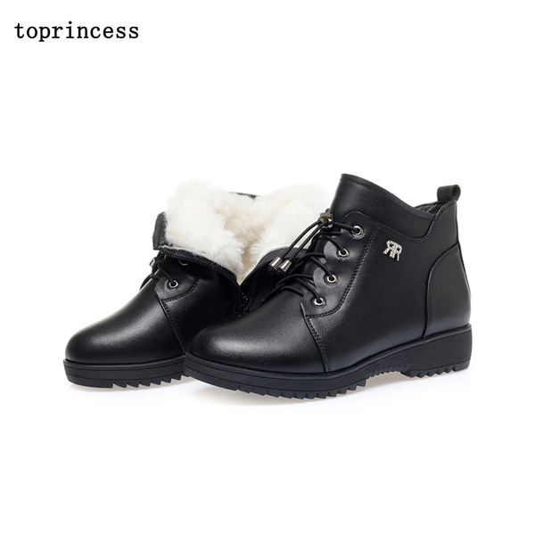 

boots bn16 incess lace up leather ankle winter fall warm platform for ladies 100% genuine mid calf 2021 designer, Black