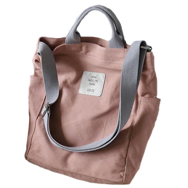 

women fashion casual canvas multifunctional messenger bag ladies shoulder bags bookbag large shopping bag tote pink