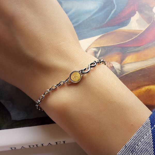 

c2zod smiling sterling silver jewelry thai silver accessories korean braceletbracelet braceletsmile bracelet s925 cartoon cute face hand jew, Golden;silver