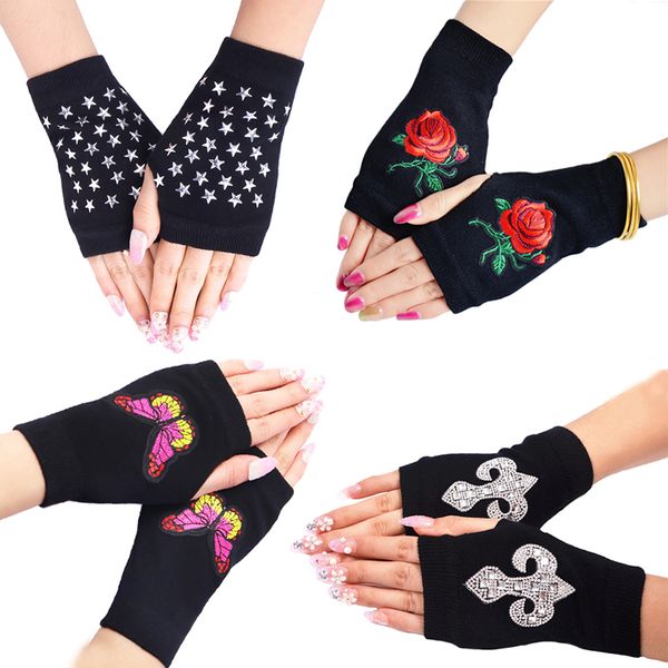 

женщины осени новый вязаная зима rhinestone rivet student fingerless sailor star танец половина finger перчатки, Blue;gray