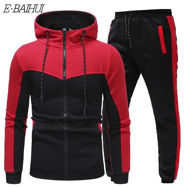 

e-baihui men set zipper hoodies+pants sets male tracksuit men's casual slim fit sportswear male brand sweat shirts clothing, Gray