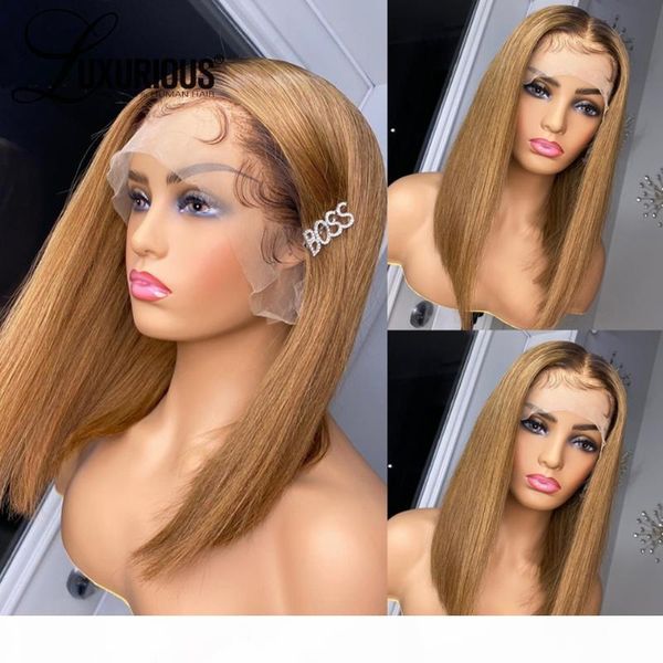 

bob honey brown lace front wig t4 27 honey blonde wig 150 density ombre human hair wigs brazilian luxurious hair closure, Black;brown