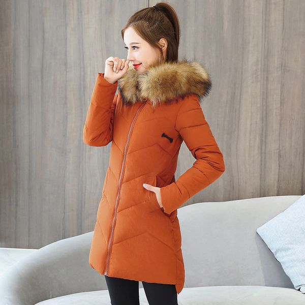 

2021 newwomen winter female long jackets hooded fur collar thick coats office ladies warm oversized outwear manteau femme 49k8, Black